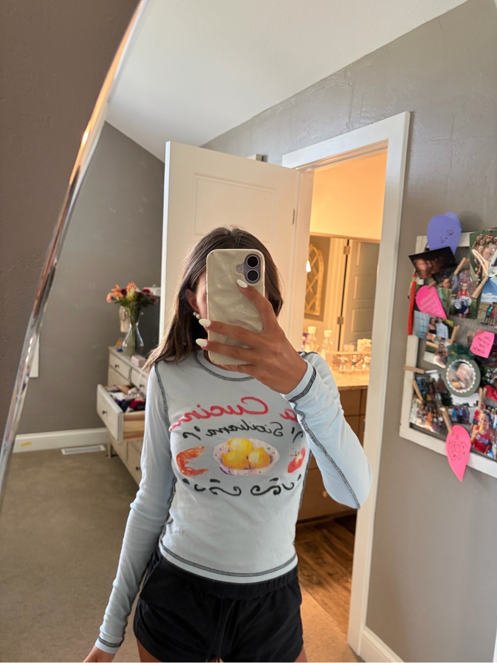 Urban Outfitters Light Blue Graphic Long-Sleeve Tee